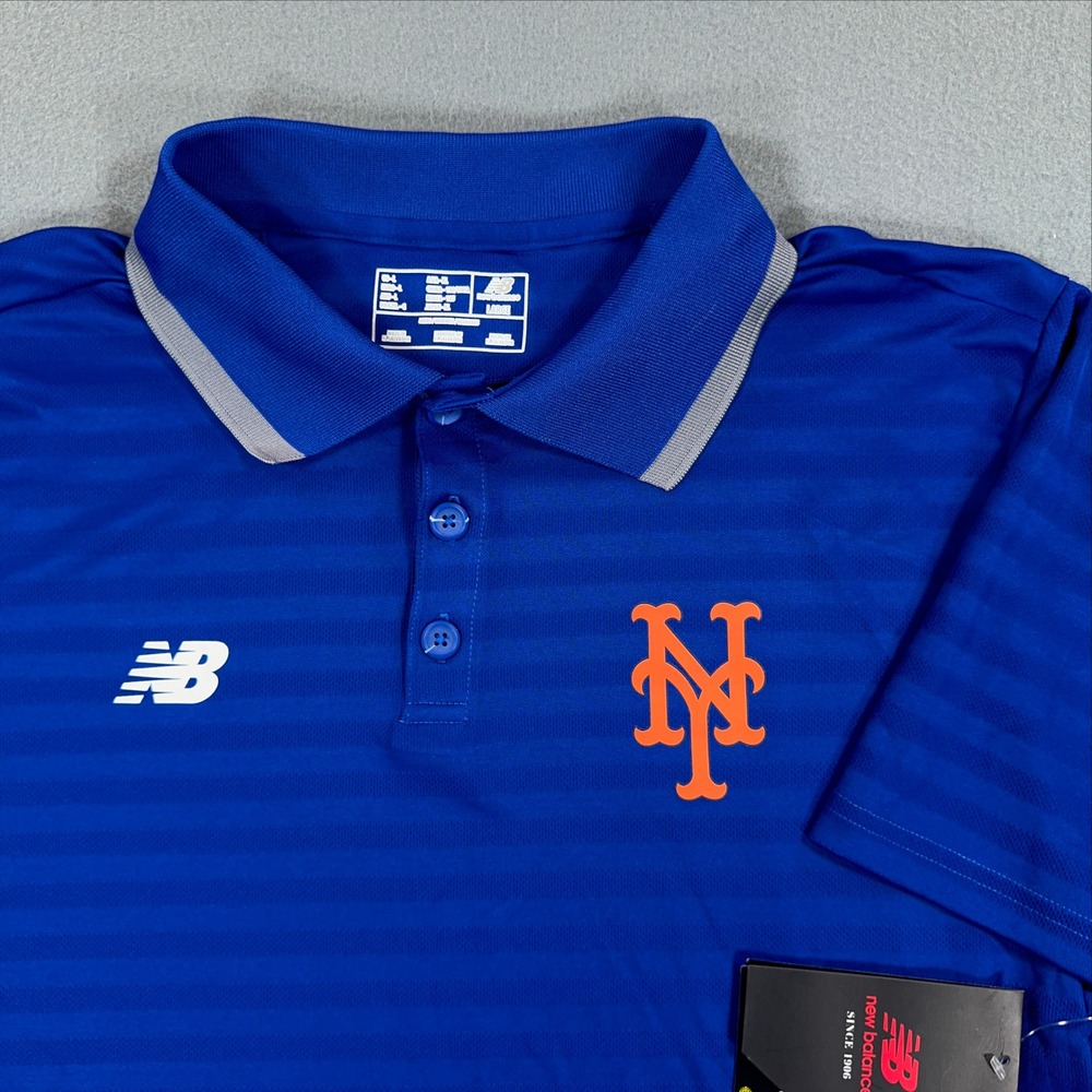 NWT New Balance New York Mets Polo Shirt Mens Large Royal Blue MLB Striped Logo